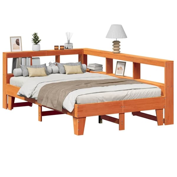 vidaXL seng med reol uden madras 140x190cm massivt fyrretræ gyldenbrun