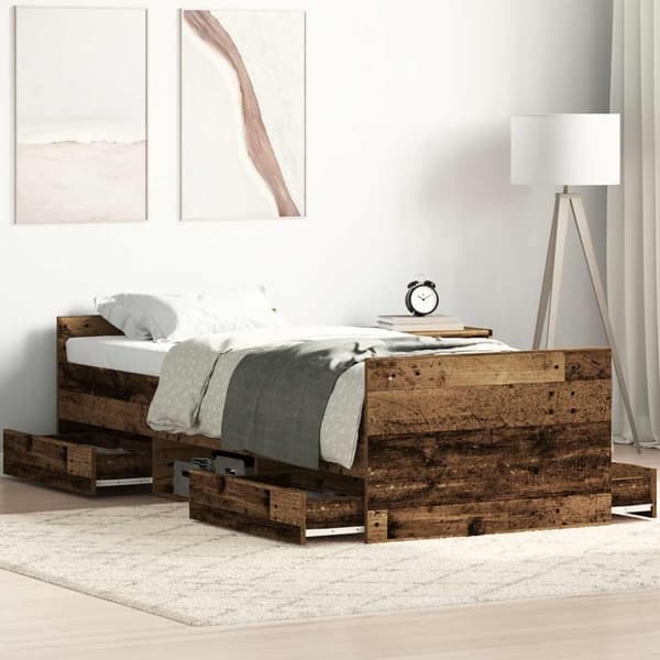 vidaXL Sengeramme uden madras 90x200cm konstrueret træ antikt træ