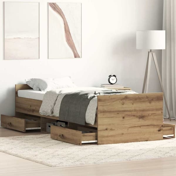 vidaXL Sengeramme uten madrass artisan eik 90x190 cm konstruert tre