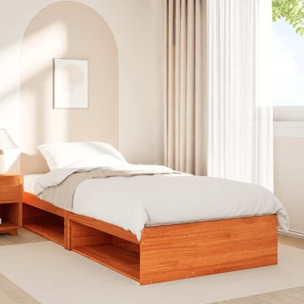 vidaXL daybed med madras 100x200 cm massivt fyr gyldenbrun