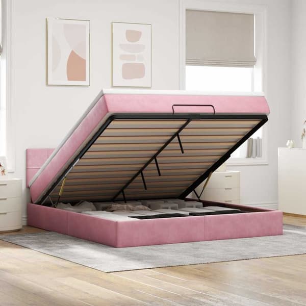 Ottoman sängram med madrass rosa 160x200 cm sammet