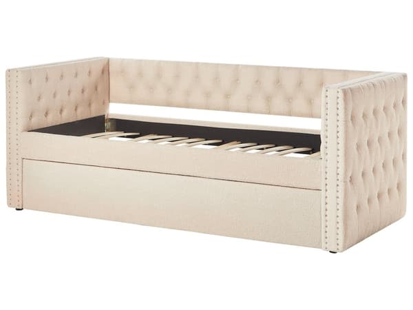 Udtræksseng Beige Bouclé 90 x 200 cm Børneseng Trille Enkeltseng Design Sengeramme Enkeltmands Seng med Udtræk til Dobbeltseng
