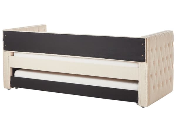 Udtræksseng Beige Bouclé 90 x 200 cm Børneseng Trille Enkeltseng Design Sengeramme Enkeltmands Seng med Udtræk til Dobbeltseng