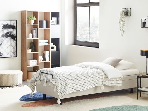 Elevationsseng Lys Beige Polyester 80 x 200 cm Elektrisk Enkeltmandsseng Justerbar Seng med Fjernbetjening Sengeramme uden Gavl