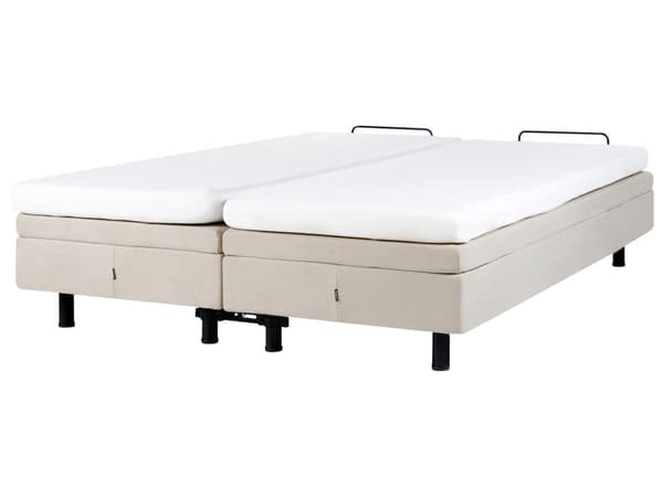 Elevationsseng Beige Polyester 160 x 200 cm Elektrisk Dobbelt Justerbar Seng med Fjernbetjening Sengeramme uden Gavl To Mands