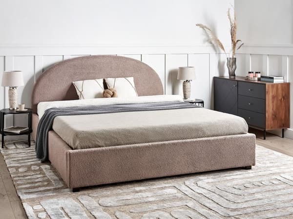 Dubbelsäng Taupe Förvaringssäng Boucle Polyestertyg Dubbel Storlek 180 x 200 cm Minimalistisk Retro Design Förvaring