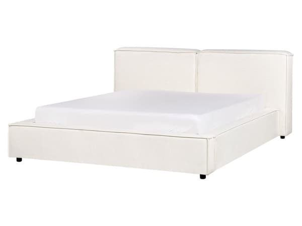 Seng Off-White Fabric 160 x 200 cm Lamelbund Hovedgærde Moderne design Dobbeltseng Soveværelse