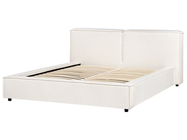 Seng Off-White Stoff 160 x 200 cm Lamellbunn Sengegavl Moderne design Dobbeltseng Soverom