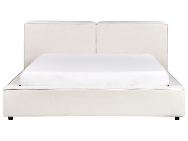 Seng Off-White Stoff 160 x 200 cm Lamellbunn Sengegavl Moderne design Dobbeltseng Soverom