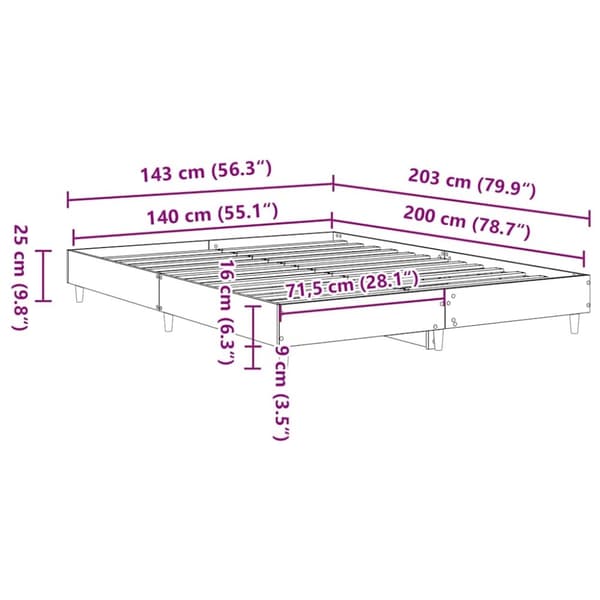 vidaXL Sengeramme uten madrass grå sonoma 140x200 cm konstruert tre