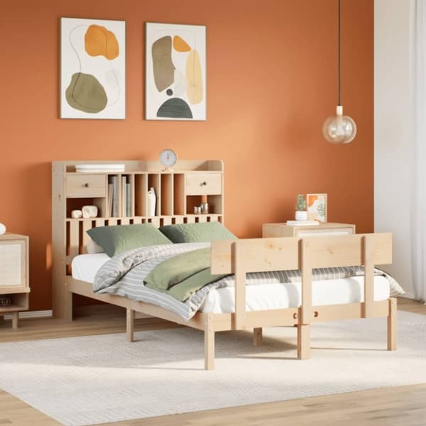 vidaXL seng med reol uden madras 135x190 cm massivt fyrretræ