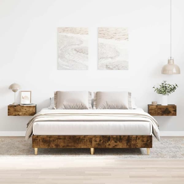 vidaXL Sengeramme uten madrass røkt eik 140x200 cm konstruert tre