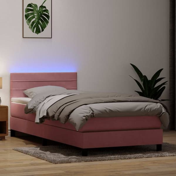 Resårsäng med madrass rosa 90x220 cm sammet