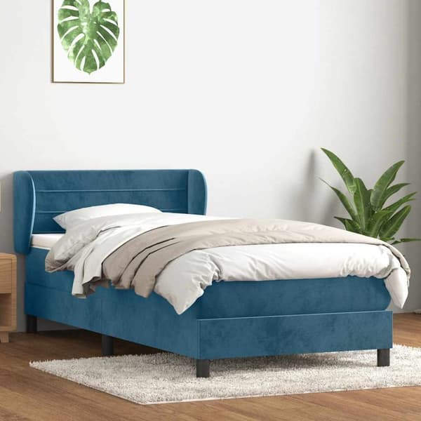 Ramsäng med madrass mörkblå 100x210 cm sammet