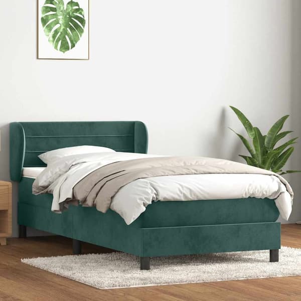 Ramsäng med madrass mörkgrön 80x210 cm sammet
