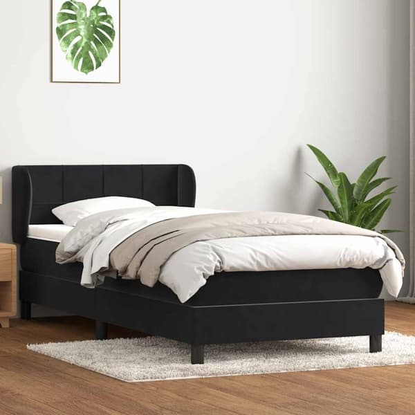 Ramsäng med madrass svart 80x220 cm sammet