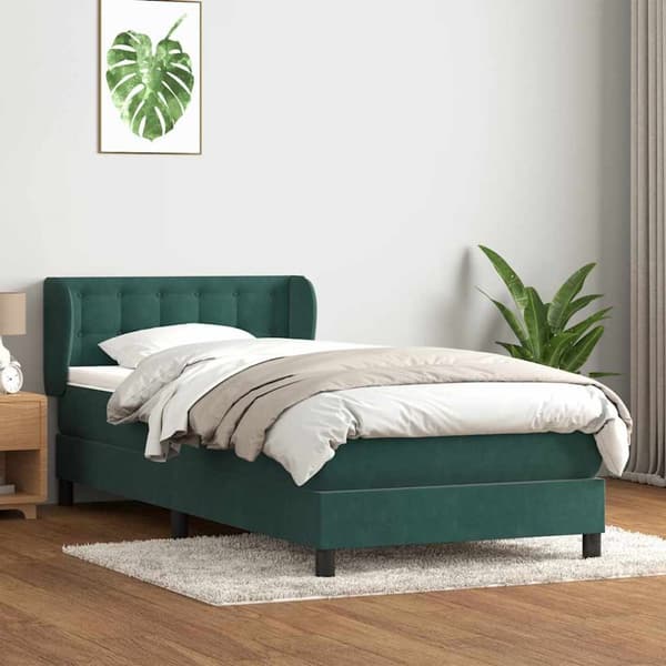 Ramsäng med madrass mörkgrön 100x210 cm sammet