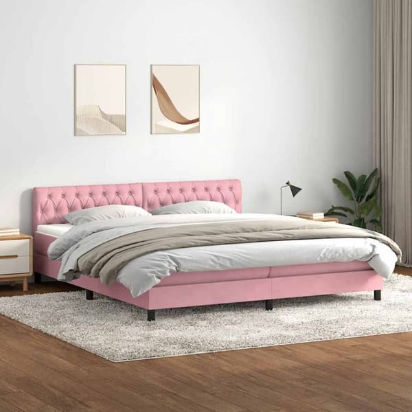 Resårsäng med madrass rosa 180x220 cm sammet