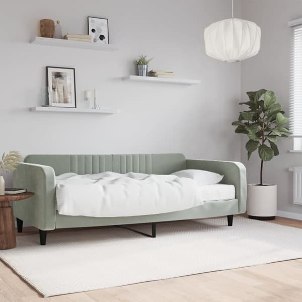 Dagbädd med madrass ljusgrå 100x200 cm sammet