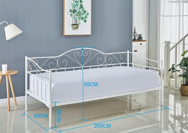 Romantisk hvid metal seng med hjerte detaljer & madras, 90x200 cm
