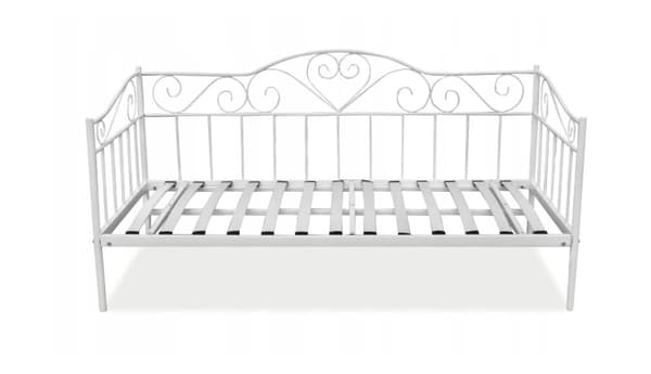 Romantisk hvid metal seng med hjerte detaljer & madras, 90x200 cm