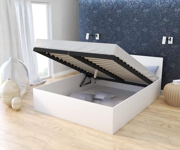 Hvid sammenklappelig familie seng med opbevaring, 120x200 cm, MDF & fyrretræsramme