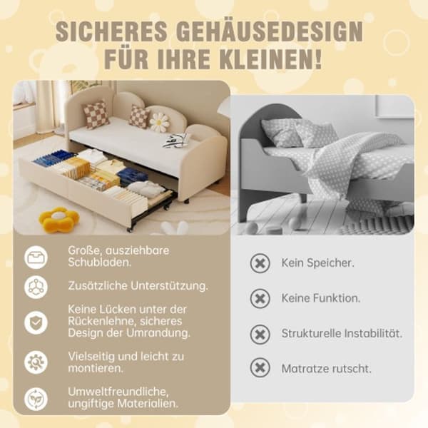 Bäddsoffa, Förvaringslådor, Sammet, Enkelsäng, Dagbäddsram, Vardagsrum, Barnrum, Sovrum, Beige