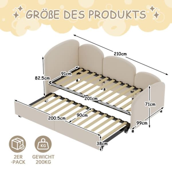 Bäddsoffa, Förvaringslådor, Sammet, Enkelsäng, Dagbäddsram, Vardagsrum, Barnrum, Sovrum, Beige