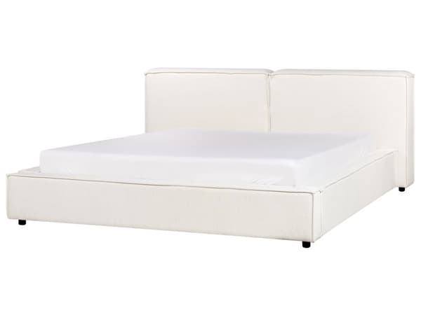 Dubbelsäng Off-White Tygklädsel 180 x 200 cm Spjälbotten med Tjockt Vadderad Huvudgavel Fotbräda
