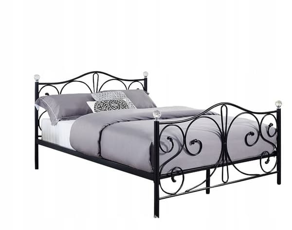 Tyylikäs musta metallisänky kristallinappuloilla, 140x200 cm, kestävä ja elegantti design