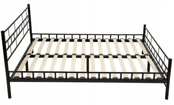 Stilfuld sort metal sengestel til unge voksne - moderne design, 180x200 cm, inkluderer trælægter