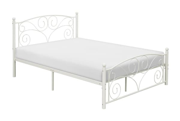 Elegant hvid metal sengestel med dekorative detaljer, 120x200 cm