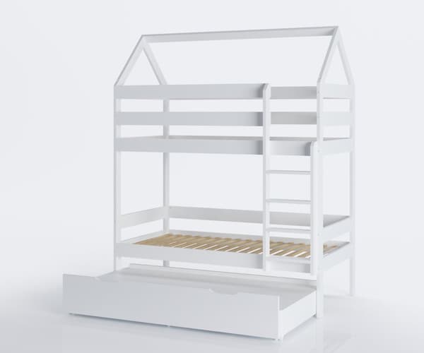 Miljøvenlig Hvid Massiv Fyrretræ Husformet Køjeseng med Opbevaring, 160x80cm