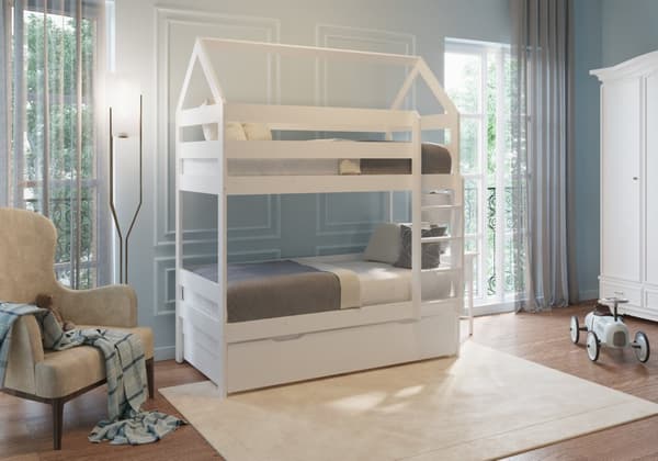Miljøvenlig Hvid Massiv Fyrretræ Husformet Køjeseng med Opbevaring, 160x80cm