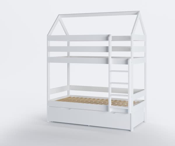 Miljøvenlig Hvid Massiv Fyrretræ Husformet Køjeseng med Opbevaring, 160x80cm