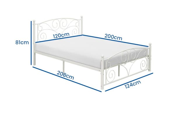 Vit metall sängram med dekorativ design för barnrum, 120x200 cm