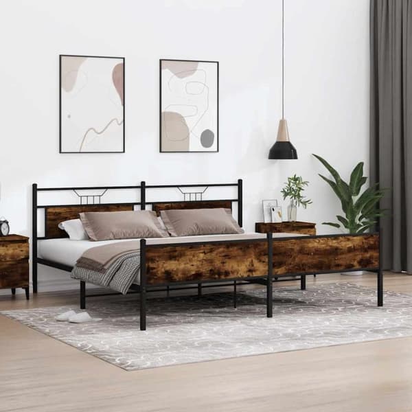 Sängram utan madrass metall rökfärgad ek 200x200 cm