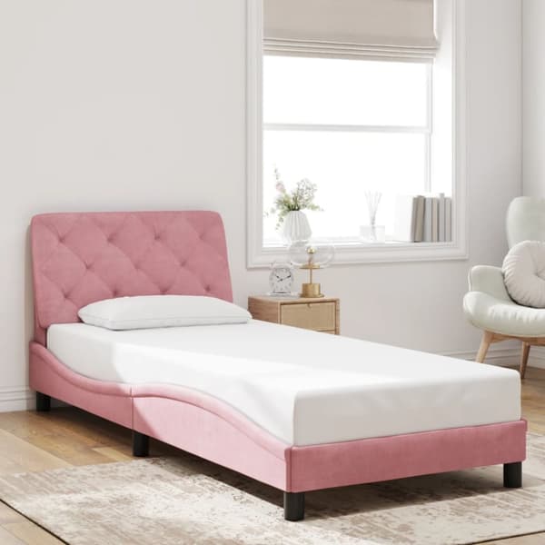 Sängram med huvudgavel rosa 90x200 cm sammet