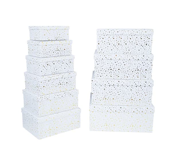Box DIANA-7, med lock 25x18xH10,5cm, vit/guld