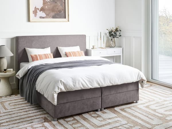 Dubbelsäng Förvaring Taupe Tyg 160 x 200 cm Resårmadrass