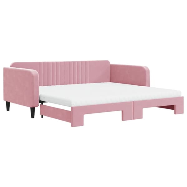 Dagbädd utdragbar och madrasser rosa 100x200 cm sammet