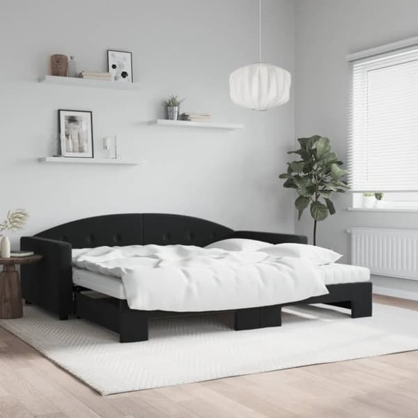 Dagbädd utdragbar och madrasser svart 100x200 cm sammet