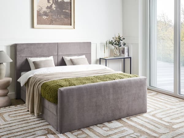 Dobbeltseng med oppbevaring Taupe Stoff 160 x 200 cm Bonellfjærmadrass Moderne design Kontinentalseng Soverom