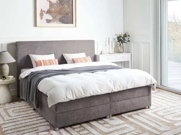 Dobbeltseng med oppbevaring Taupe Stoff 180 x 200 cm Bonellfjærmadrass Moderne design Kontinentalseng Soverom
