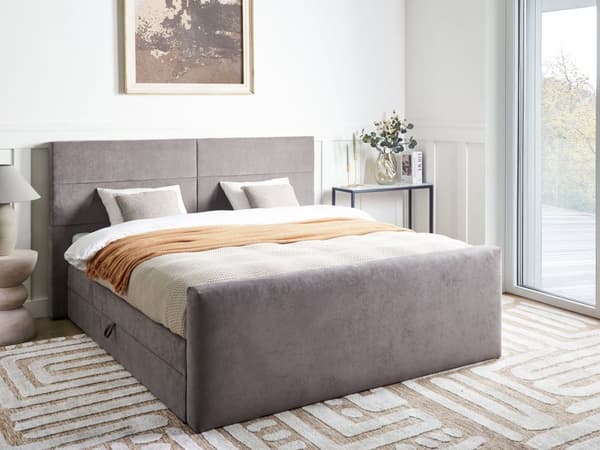 Seng Taupe Polyester 180 x 200 cm Moderne To Mands Seng med Opbevaring Blød Sengegavl Dobbeltseng Sengeramme Kontinentalseng Design