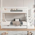 Miniatyrbillede 2 af 8: Køjeseng 90 x 200 cm med udtræksseng 90 x 190 cm - fyrretræ - med opbevaringsstige og rækværk - hvid