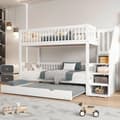 Miniatyrbillede 1 af 8: Køjeseng 90 x 200 cm med udtræksseng 90 x 190 cm - fyrretræ - med opbevaringsstige og rækværk - hvid