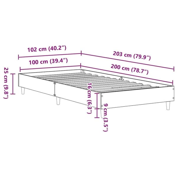 vidaXL Sängynrunko Ei Patjaa Harmaa Sonoma 100x200 cm Suunniteltu puu