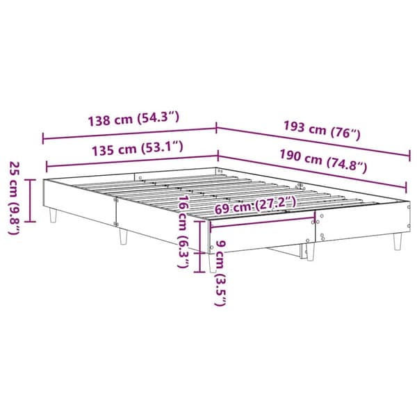 vidaXL Sengeramme uten madrass artisan eik 135x190cm konstruert tre
