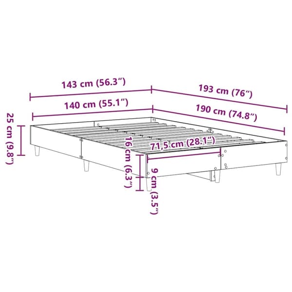 vidaXL Sengeramme uten madrass hvit 140x190 cm konstruert tre